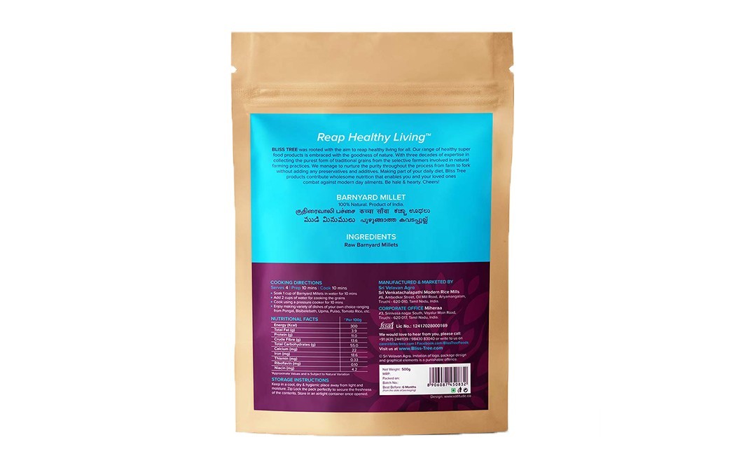 Bliss Tree Ancient Grains Barnyard Millet   Pack  500 grams